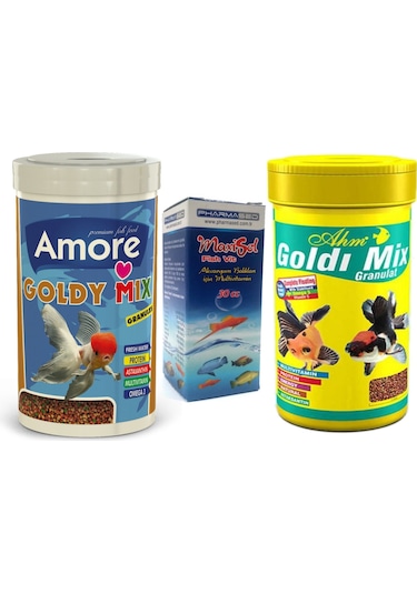 Amore ve AHM Goldy Mix 1000ml Japon Balık Yemi, Vitamin