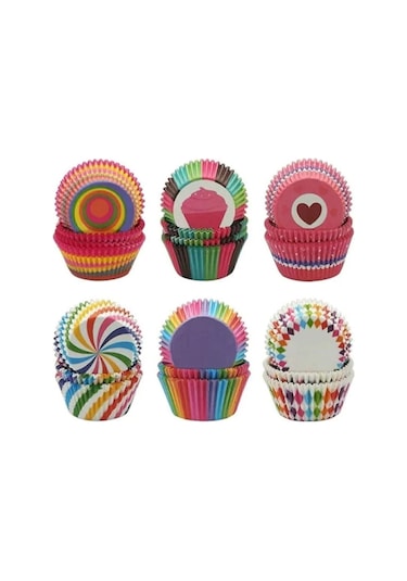 100'lü Muffin Kağıdı Kek Kalıbı Desenli Çok Renkli