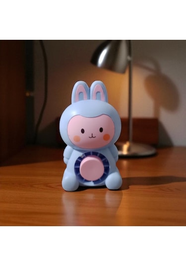 Masa Üstü Vantilatör Mini Tavşan Fan Vantilatör Usb Şarjlı Işıklı Mavi Pembe