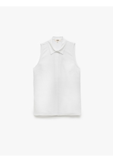 Koton Klasik Yaka Viskon Keten Karışımlı Kolsuz Gömlek Kırık Beyaz 5sak60257uw Ekru