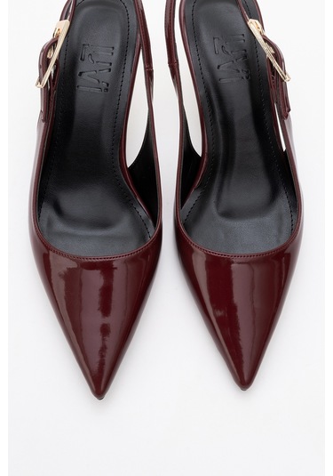 Arty Bordo Rugan Sivri Burun Arkası Açık Kadın İnce Topuklu Ayakkabı Bordo