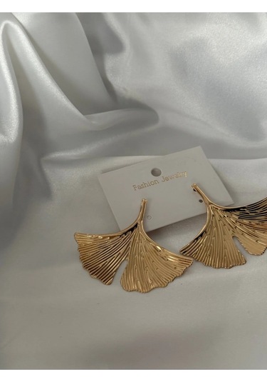 Yaprak Model Çelik Küpe Altın