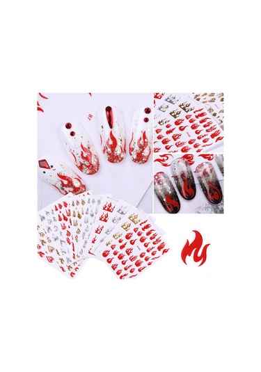 Reedark 5'li Set Parlak Alev Desenli Tırnak Çıkartması - Dıy Tırnak Sanatı Dekoru