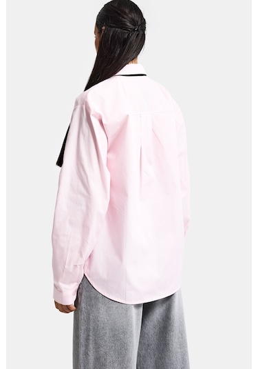 Itsbasic Kadın Pembe Renk Oversize Kravatlı Özel Tasarım Bol Kesim Gömlek