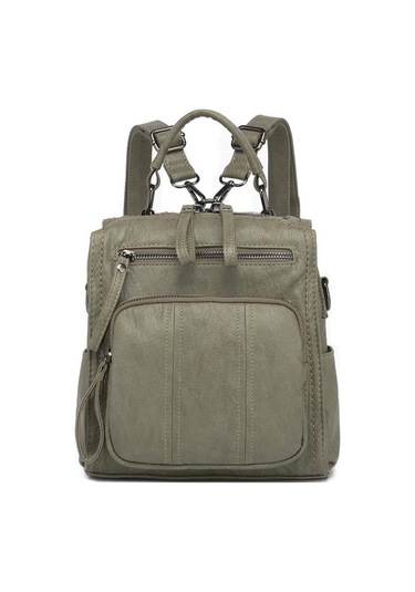 Yıkama Deri Sırt Askılı Kadın Çantası 21k Barcelona 1915 Yeşil