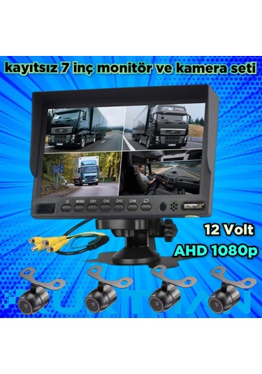 Kayıtsız 7 İnç Ekran 4 Adet Ahd 1080p Kamera Seti 12 Volt
