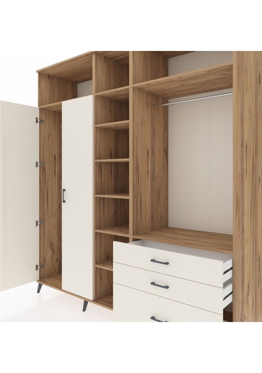 Kronos Dolap 9 Raflı 3 Çekmeceli 2 Askılı 220x59x243 Çam-aytaşı/aytaşı Aytası/aytası