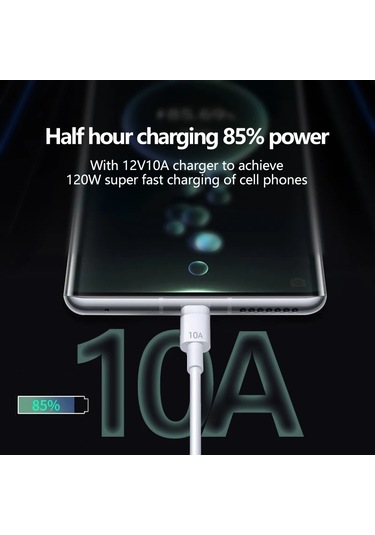 Usb Tip C Kablo 120 W 10a Hızlı Şarj Kablosu Cep Telefonu Usb Huawei P30 Xiaomi Whıte 2m