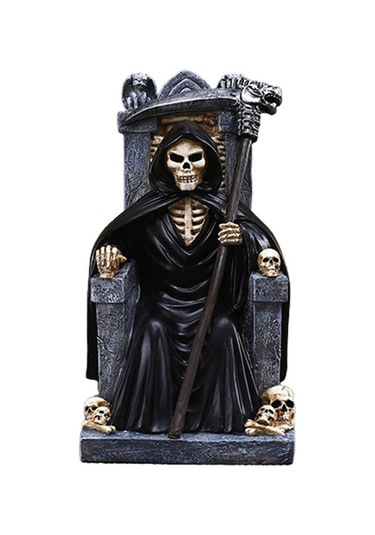 Novahub İskelet Tahtta Oturan Reçine Ölüm Azrail Heykeli, Cadılar Bayramı Dekorasyon, Noel Süsleme, Korku Stil, Heykelcik, Hediyelik 1pcs