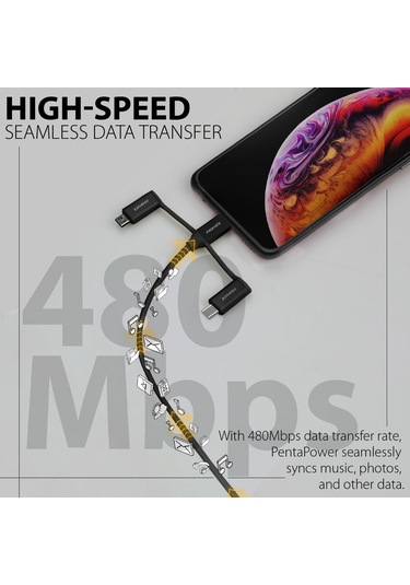 Promate Universal Lightning Type-C Micro-USB Şarj Kablosu Siyah