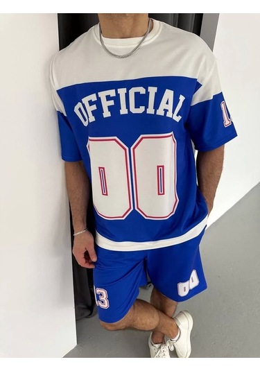 Dijital 00 Baskılı Şortlu Takım - Mavi Mavi