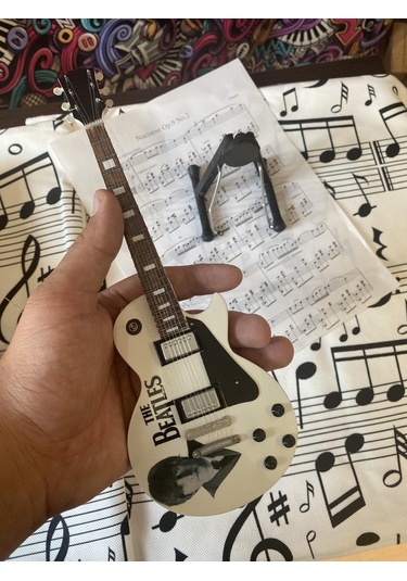 Elektro Gitar El Yapımı Ahşap Minyatür Hediyelik Biblo 25 Cm Les