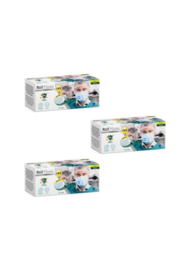 Roll Cerrahi Maske 3 Katlı Telli Eko 3 Paket 150 Adet