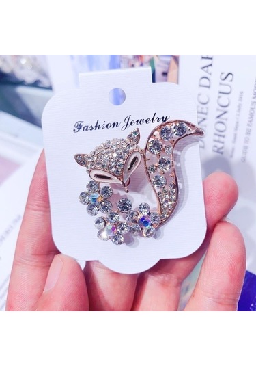 1 Adet Tilki Broş Kristal Rhinestone Hayvan Broş Ceket Şapka Aksesuarları Kadın Shinning Takı Pimleri Altın