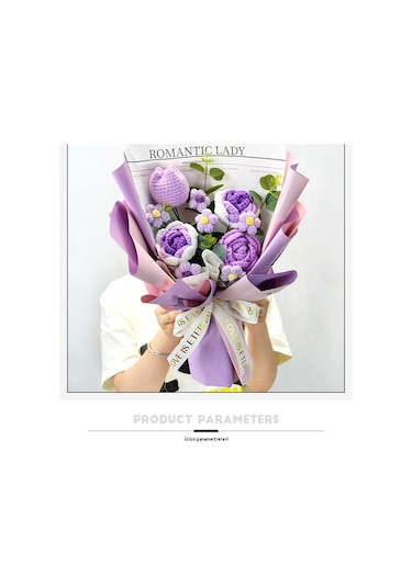 Ayçiçeği Yün Buket Bitmiş Örme Çiçek El Örgüsü Gül Anneler Günü Hediyesi Açık Pembe