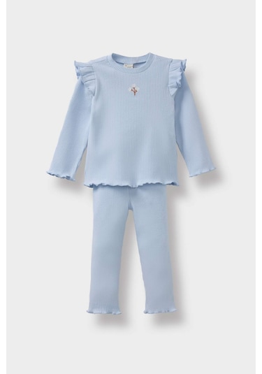 Defacto Kız Bebek 2li Takım Çiçekli Uzun Kollu Fitilli Kaşkorse Tişört Tayt Y1122a225aube216 Mavi Defacto Kız Bebek 2li Takım Çiçekli Uzun Kollu Fitilli Kaşkorse Tişört Tayt Y1122a225aube216 Mavi