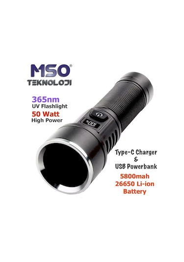 Mso Profesyonel 50watt Uv 365nm Değerli Taş Type-c Led Fener Siyah