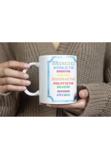 Öğretmenler Günü Kupa Bardak Öğretmen Aydınlıktır Emektir Sabırdır Yazılı Renkli Kupa Hediye Beyaz