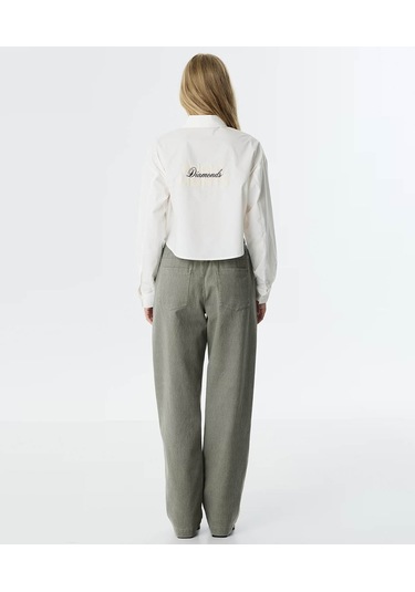 Twist Slogan Baskılı Poplin Ekru Kadın Gömlek Tw6250025054 Ekru