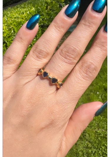 Lacivert Zirkontaşlı Kalp Yüzük - Gold