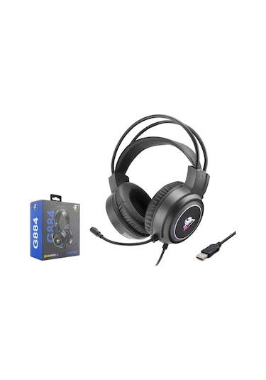 Hadron G884 Rgb Ledli Mikrofonlu 2mt Usb Kablolu Kulaküstü Oyuncu Kulaklığı - Siyah