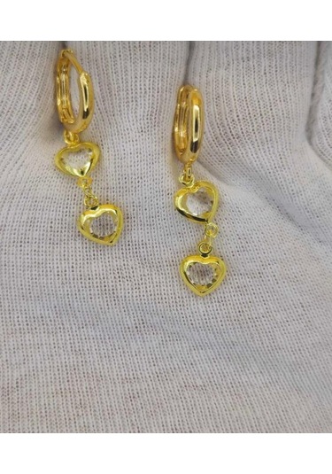 Çelik Gold Renk Kalpli Sallantılı Minimal Özel Tasarım Küpe Beyaz
