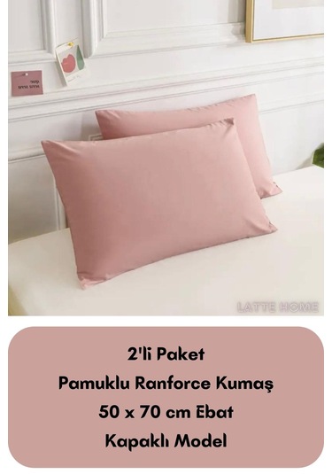 Pudra Renkli Ranforce Pamuklu Kumaş Kapaklı Yastık Kılıfı 2'li Pa