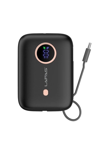 10.000 Mah Powerbank Dahili Type-c'li Powerbank: Dijital Ekran, Hızlı Şarj, 10000mah, Taşınabilir Siyah