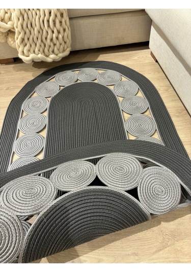 Cookie Jüt Hasırlı El Örgüsü Kilim Antrasit - Gri