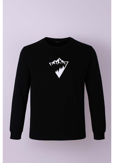 Trender Siyah Erkek Sweatshirt Manzara Siyah