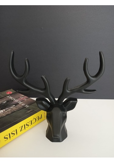 Geyik Heykeli, Büst, Siyah Renk Geyik Obje, Ev Dekoru