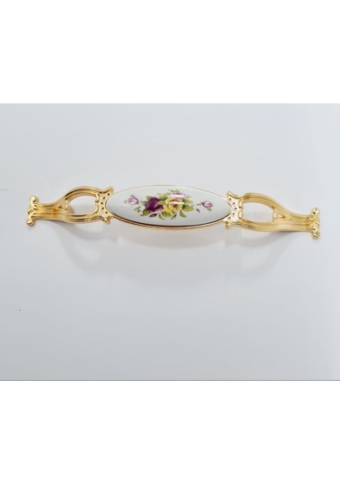 Zümre 128 Mm Metal Gold Kasa Beyaz Sarı Çiçek Desenli / 5 Adet Altın