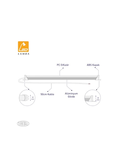 Lambaled Mutfak Tezgahı Led Aydınlatma Günışığı - 200cm Şeffaf