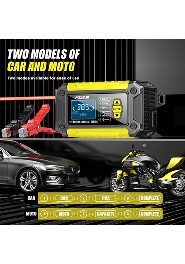 Symbee Foxsur 12v 6a Akü Şarj Cihazı Ve Test Aleti - Motor Ve Araçlar İçin Çok Amaçlı