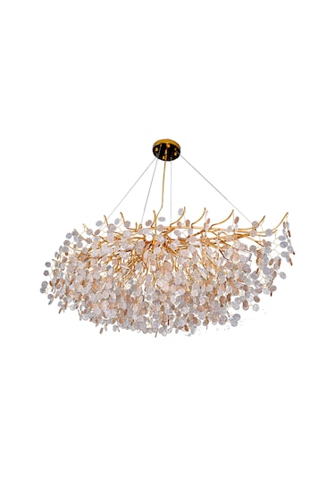 Masal Sıralı Gold Yemek Masası Üstü, Kristal Taşlı Modern, Oturma Odası, Salon Avize Altın