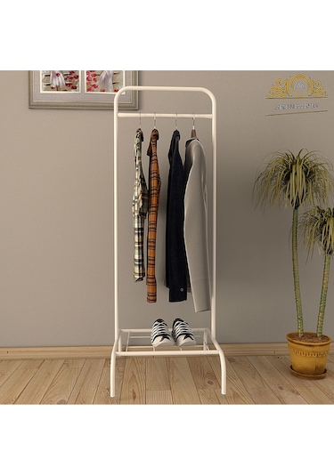 Tekli Beyaz Elbise Askılığı Konfeksiyon Askısı Ayaklı Butik Askı Beyaz