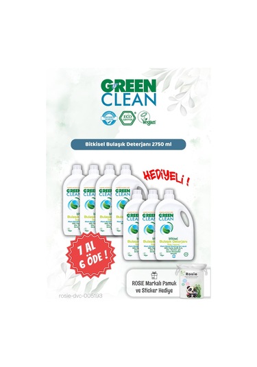 Green Clean Bitkisel Bulaşık Deterjanı 2750 Ml 7 Al 6 Öde Ve Rosie Hediye