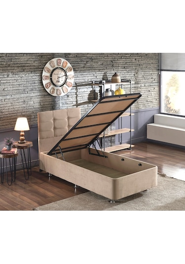 Nironyatak Niron Polo Baza Ve Başlık Seti -100 x 200 CM Cm Tek Kişilik Sütlü Kahv