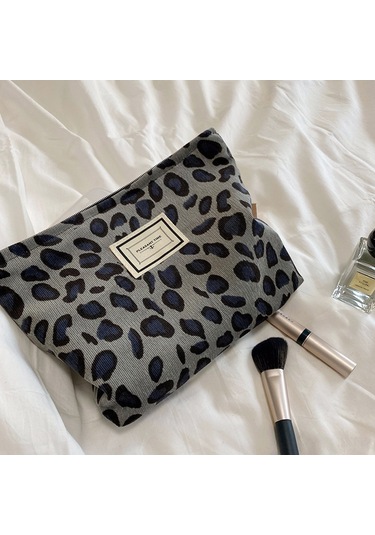 Geeksen Kadınlar İçin Vintage Leopar Desenli Fleece Makyaj Çantası - Hafif, Taşınabilir Seyahat & Dış Etkinlik Depolama Çantası Pembe Gül Koyu Gri