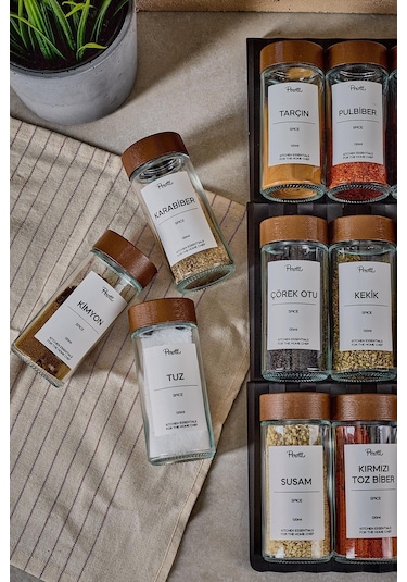 Perotti 12 Li Raul Bambu Kapaklı Baharatlık Seti 16778 Şeffaf