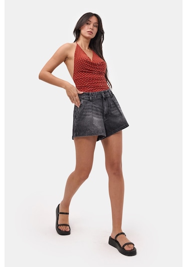 Itsbasic Kadın Koyu Füme 2s6-1 Mini Pileli Denim Şort Çok Renkli
