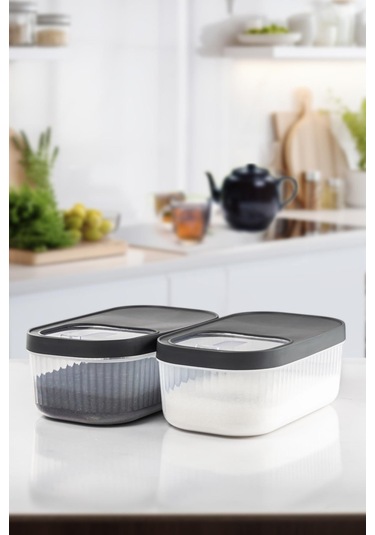 2'li 5 Lt Multibox Kayar Kapaklı Saklama Kabı & Erzak Kabı & Toz Ve Tablet Deterjan Kutusu Siyah