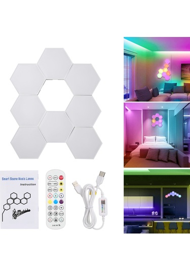 Yifomall Rgb Renkli Altıgen Duvar Lambası 6'lı Set - Müzik İle Senkronize, Bluetooth Ve Uygulama Kontrolü, Usb Beslemeli Stüdyo Aydınlatması Beyaz