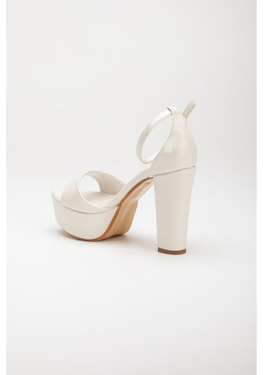 Tek Bant Cilt Sedef Kadın Platform Topuklu Abiye Ayakkabı 2386 Sedef