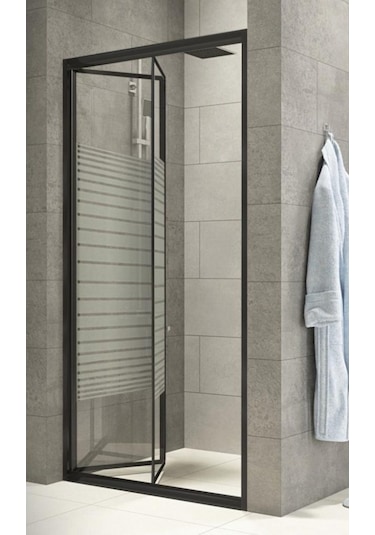 Durul Duşakabin Katlanır Kapı Siyah Profil Çizgili Cam Siyah