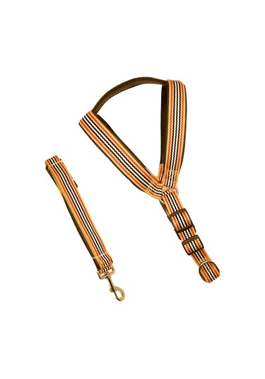 Barones Halat Dokuma Kumaşlı Köpek Göğüs Tasma Seti Bej Large