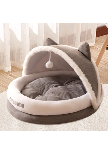 Suntek Yarı Kapalı Evcil Hayvan Kedi Yuvası Kulübesi Gri-m