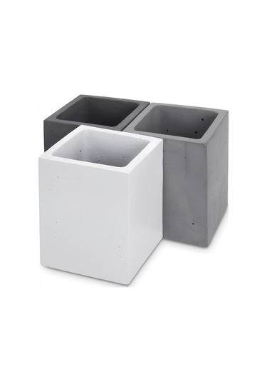 Beton Kalemlik 3 Lü Set Modern Dekoratif Organizer, Vazo, Saksı, Diş Fırçalık Çok Frenkli
