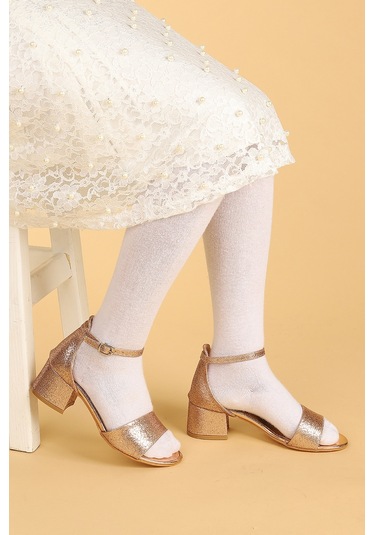 Kiko Kids 769 Kum Simli Günlük Kız Çocuk 4 Cm Topuklu Sandalet Ayakkabı Bakır 001