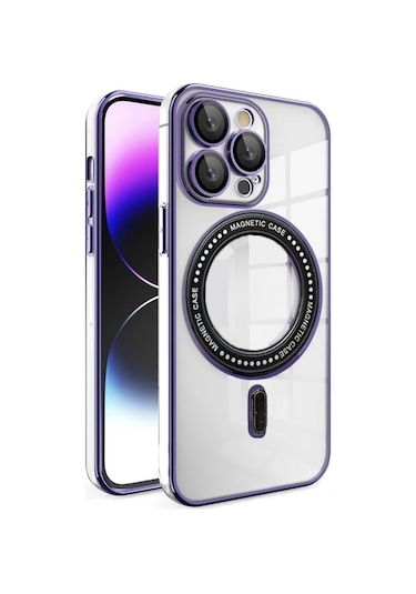 İphone Uyumlu 14 Pro Kılıf Magsafe Özellikli Gold Seri Lazer Silikon Kapak